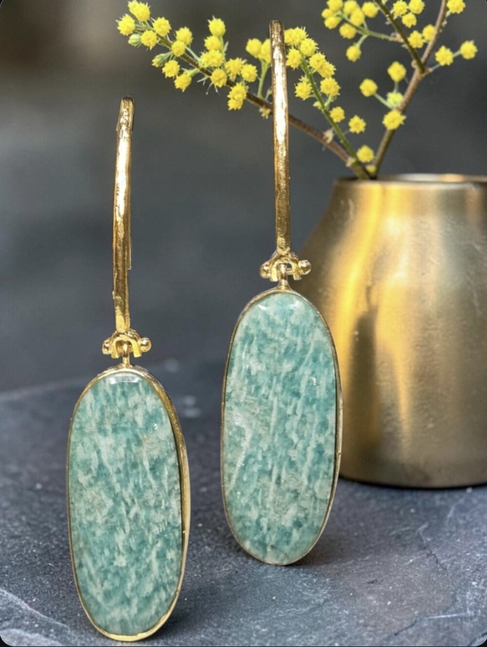 18k Gold Plated Artisan Genuine Amazonite Tranquility Harmony Stone Earrings